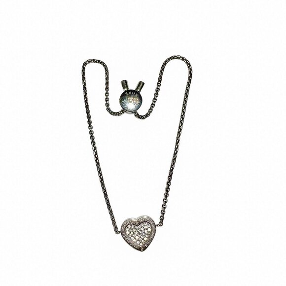 Michael Kors Silver-Tone Heart Adjustable Slide Chain Bracelet Logo Pave Crystal - Picture 1 of 3